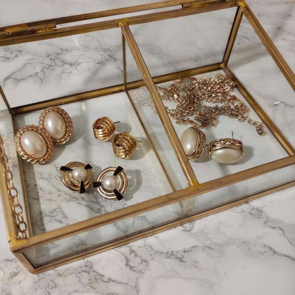 Vintage pearl and gold earrings - Picture 3 of 3